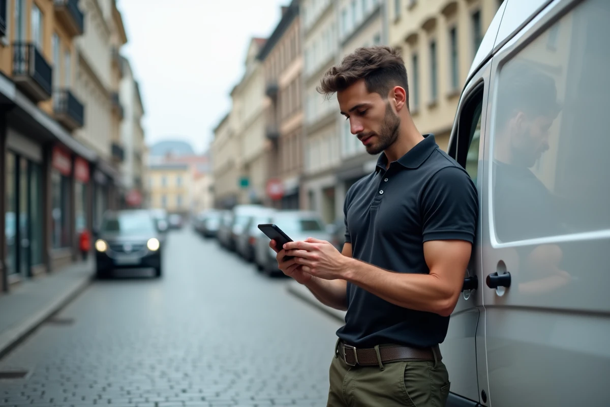 Chauffeur-livreur consultant un planning de livraison en temps réel sur smartphone via l'application mobile de télégestion