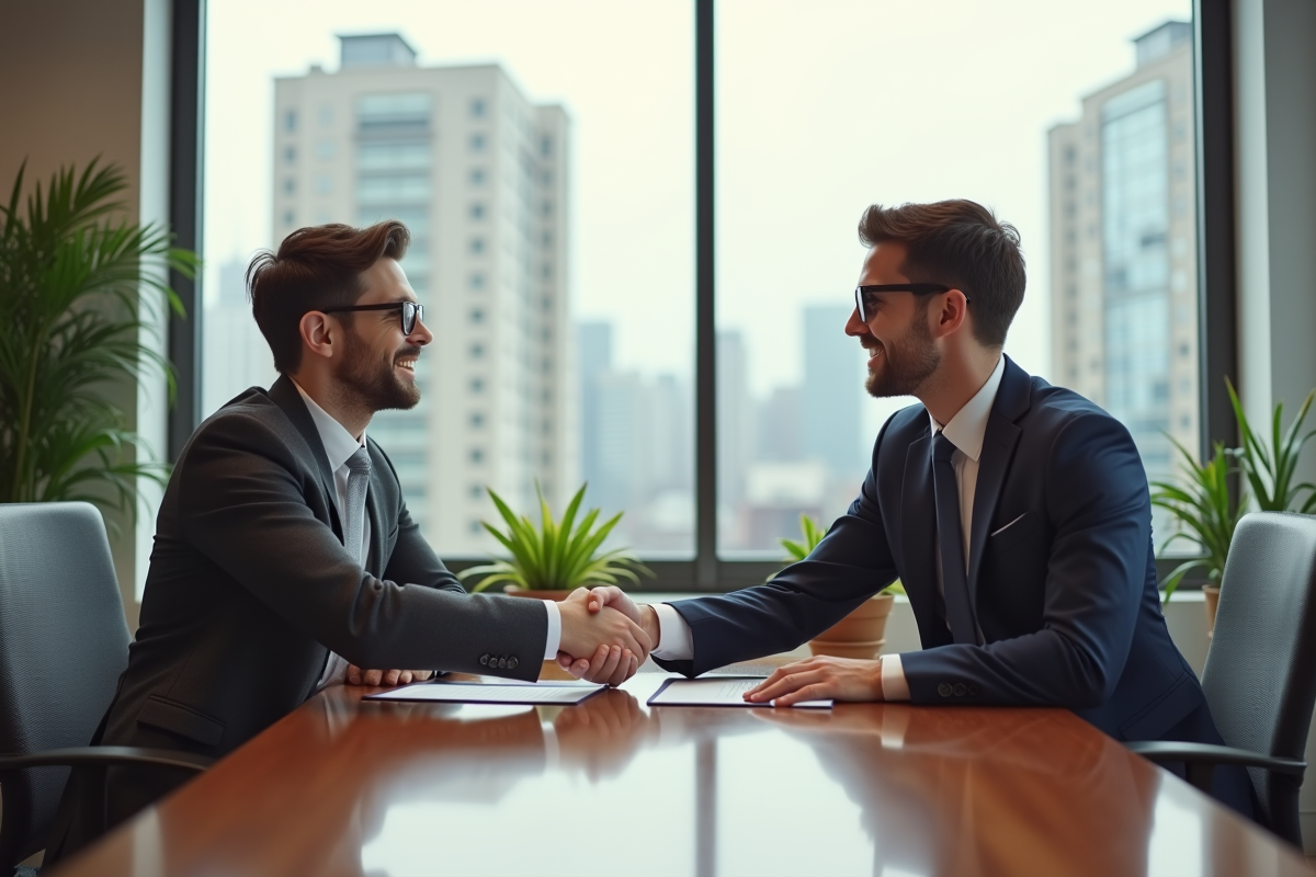 Jeune client souriant serre la main d