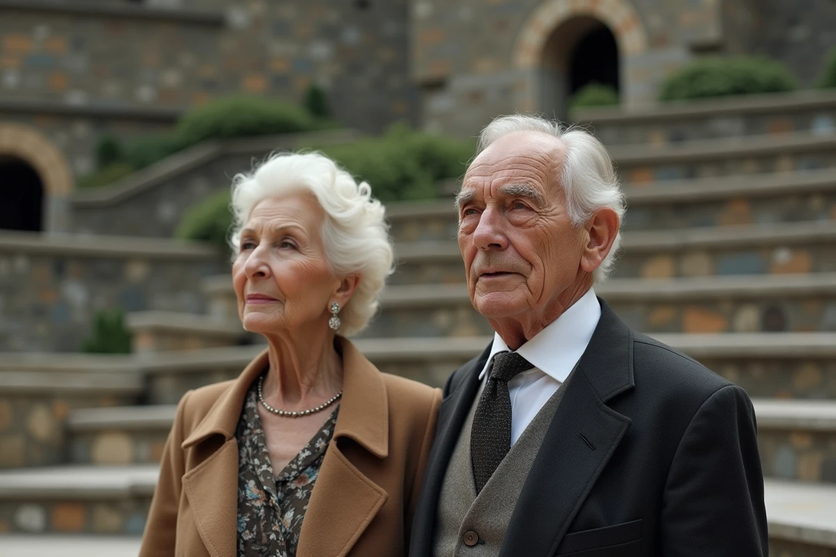 Couple d agees dans un amphitheatre en plein air