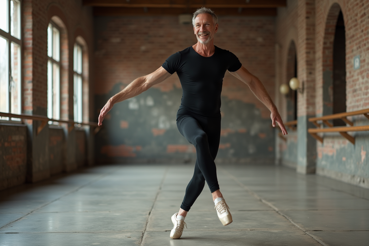 Homme danseur en pirouette dans la salle de répétition