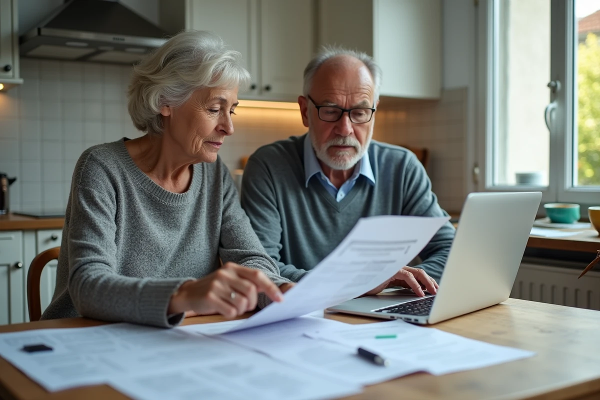 Couple de famille consultant des documents administratifs sur la réforme des services d'aide à domicile SAD 2026 à la maison