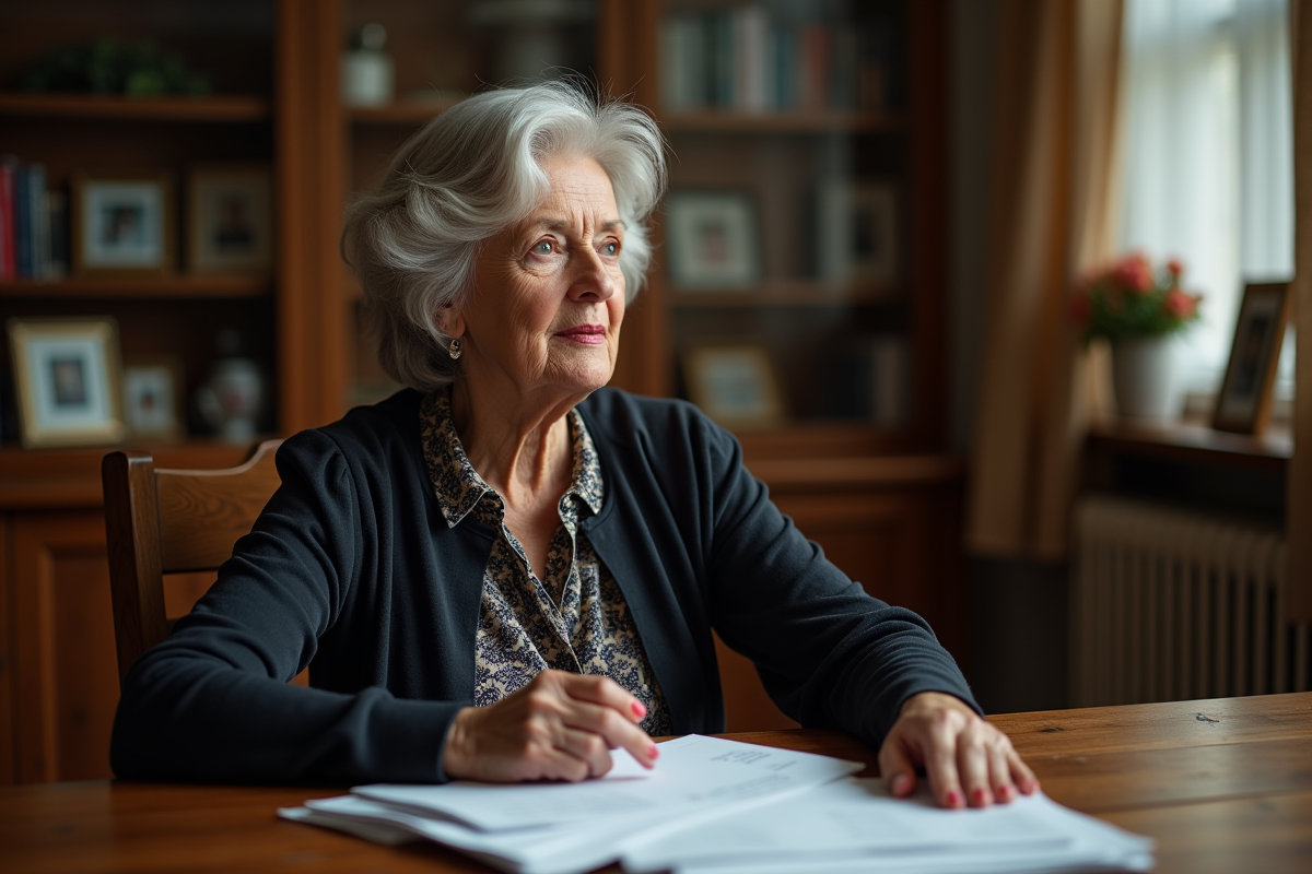 Femme mature en réflexion avec documents légaux