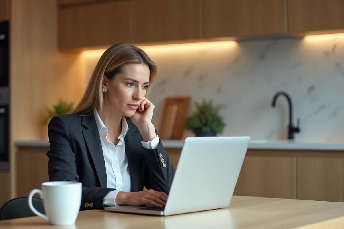 Femme cadre calculant le plafond de sa retraite 2026 depuis son domicile