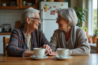 Femme senior et fille partageant un moment sincère à table