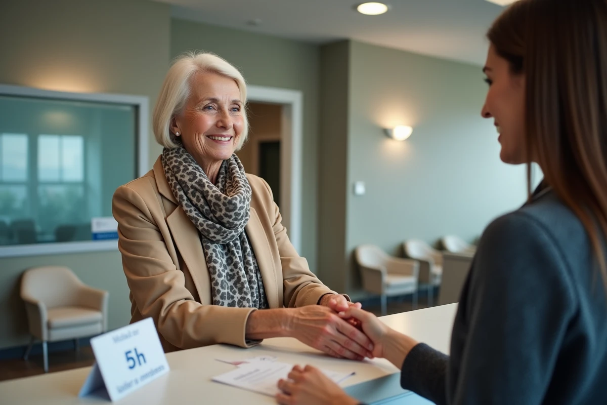 Femme senior donnant son ID à la réception d