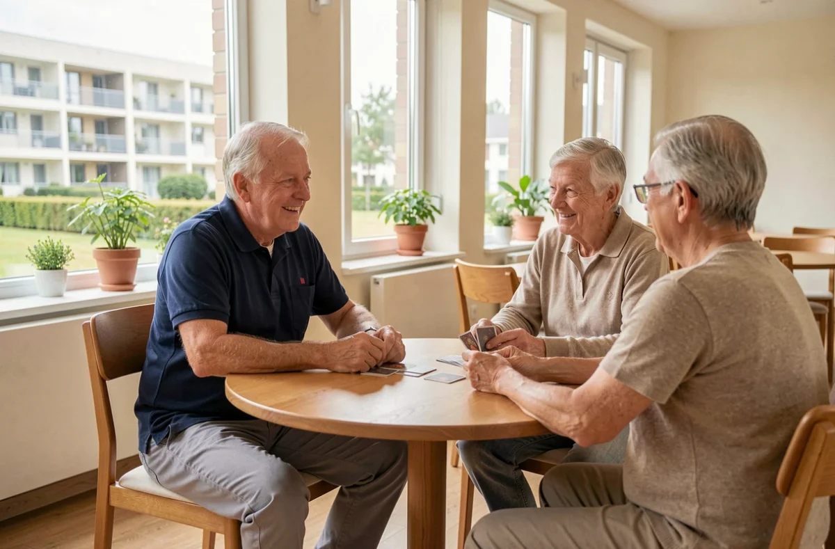 Résidents des Girandières de Val-de-Reuil partageant un moment convivial dans la salle commune