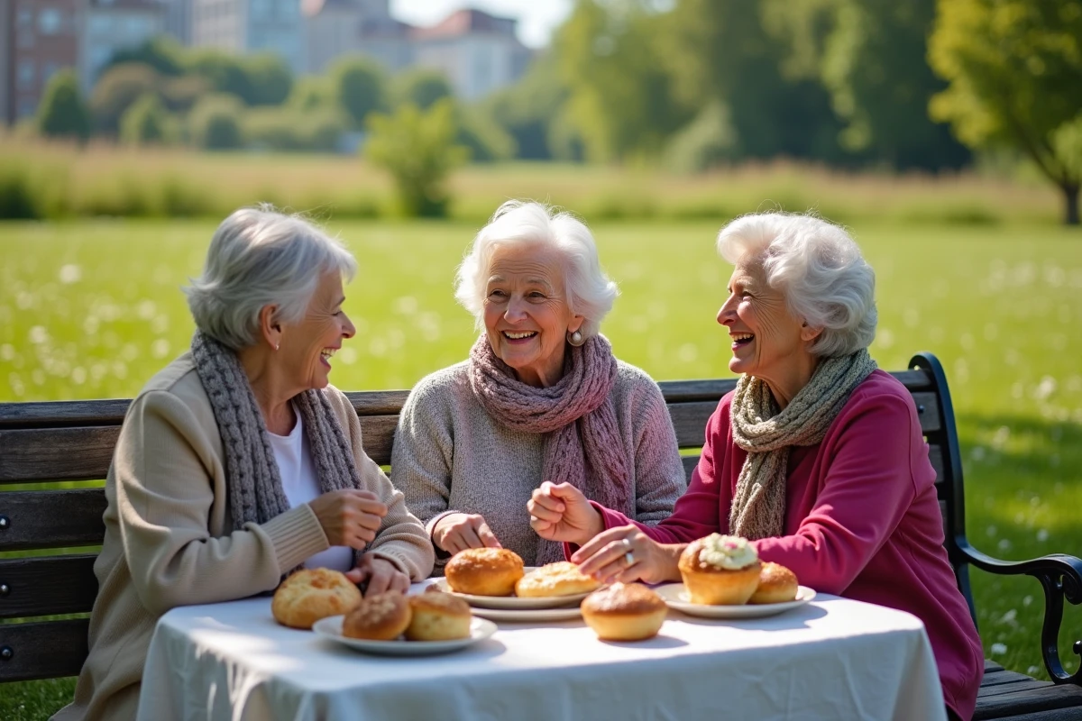Trois grands-mères souriantes lors d’un pique-nique en plein air