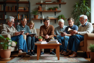 Groupe divers d'adultes dans un salon convivial