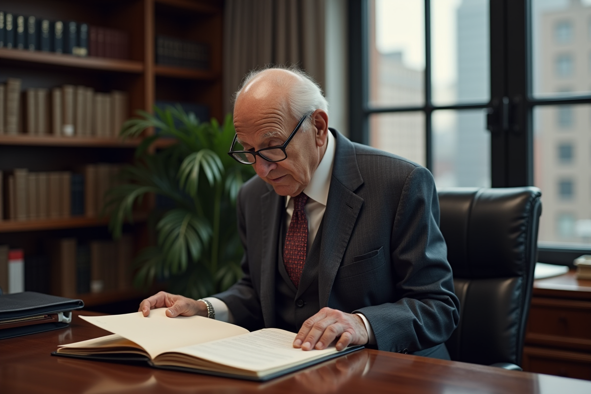 Homme âgé examine un dossier dans un bureau professionnel