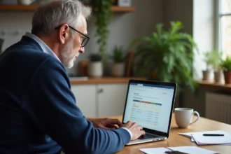 Homme d'âge moyen vérifiant son compte retraite sur un ordinateur