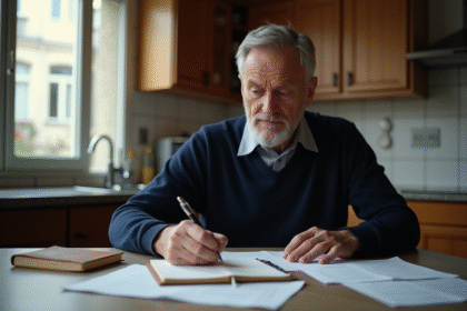 Homme d'âge moyen pensif avec documents de retraite