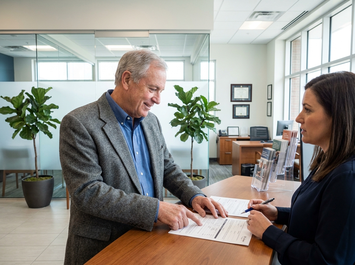 Homme senior discutant avec un conseiller bancaire