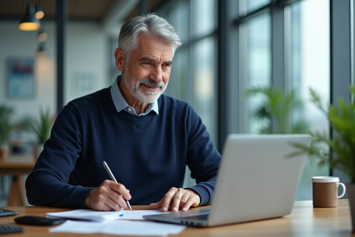 Homme senior en bureau regardant des documents
