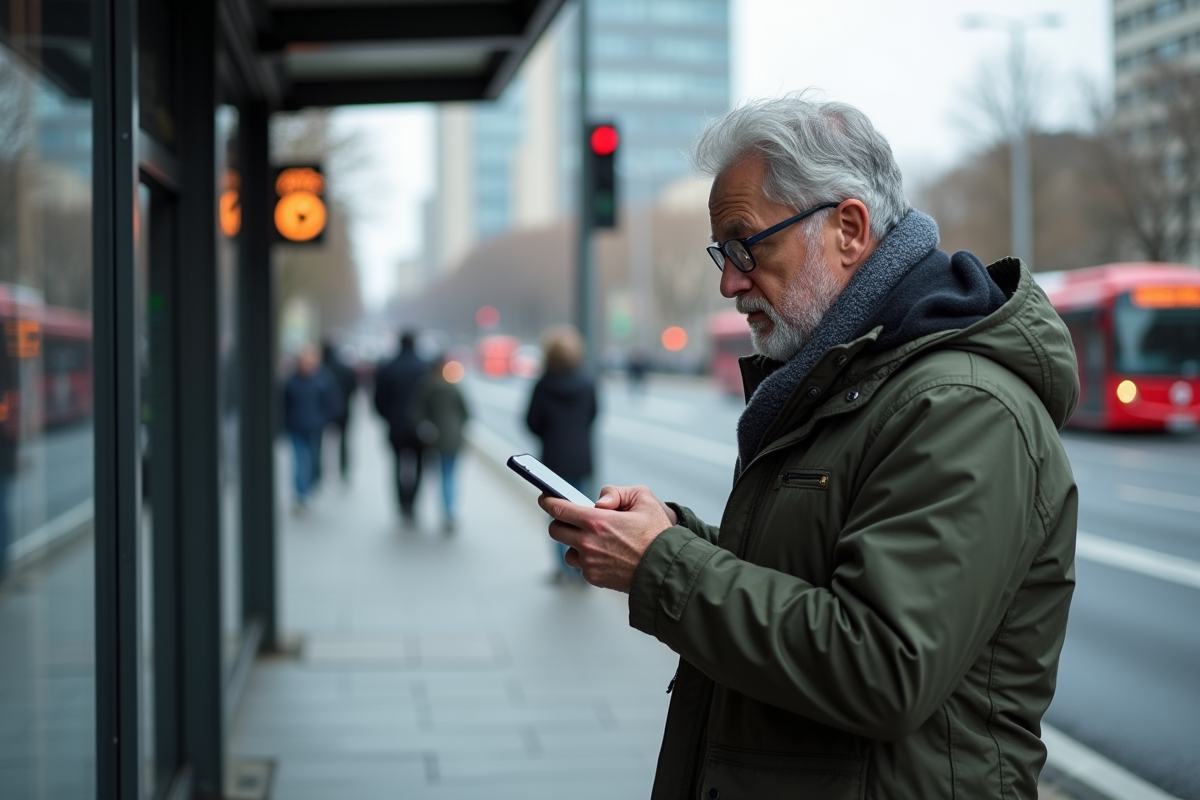 Homme utilisant son smartphone pour une demande de transport en extérieur