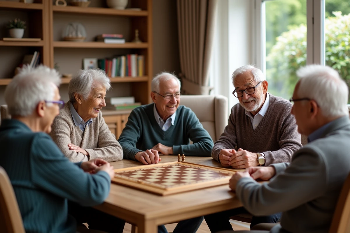 Groupe de seniors jouant à un jeu de société