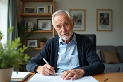 Homme senior remplissant un formulaire de permis de conduire