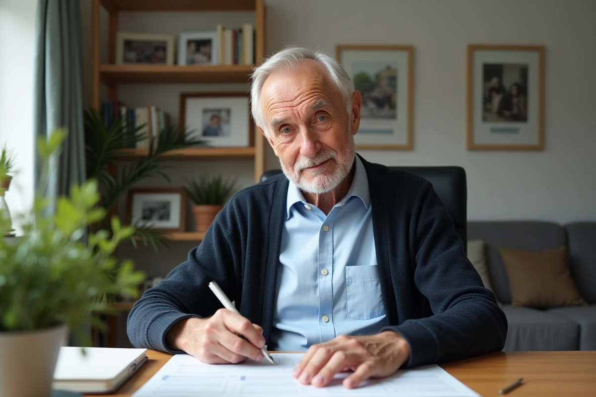 Homme senior remplissant un formulaire de permis de conduire